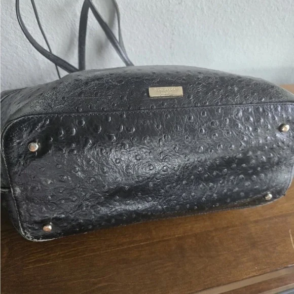 Kate Spade Ostrich Leather Travel Tote Handbag Women Black Pebbled Bow Large - Picture 6 of 16